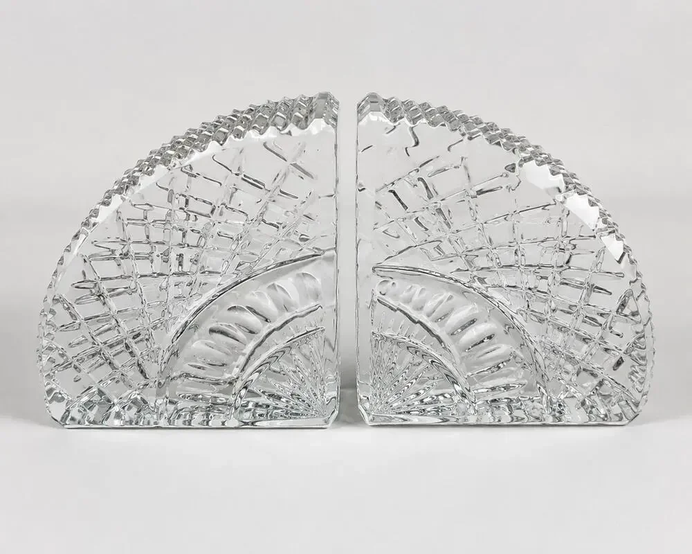 Vintage Waterford-inspired Quadrant-style heavy glass bookends – matching pair